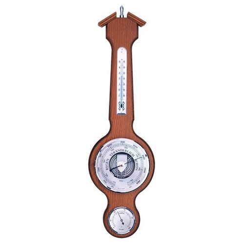 55cm Cherry & Silver Traditional Weather Station With Barometer, Thermometer & Hygrometer By FISCHER