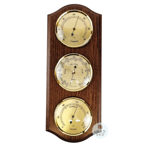 33cm Walnut Classic Weather Station With Barometer, Thermometer & Hygrometer By FISCHER