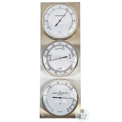 43cm Silver Outdoor Weather Station With Thermometer Barometer & Hygrometer By FISCHER image