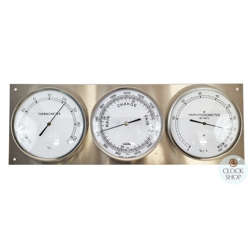 43cm Silver Outdoor Weather Station With Barometer Thermometer & Hygrometer By FISCHER image