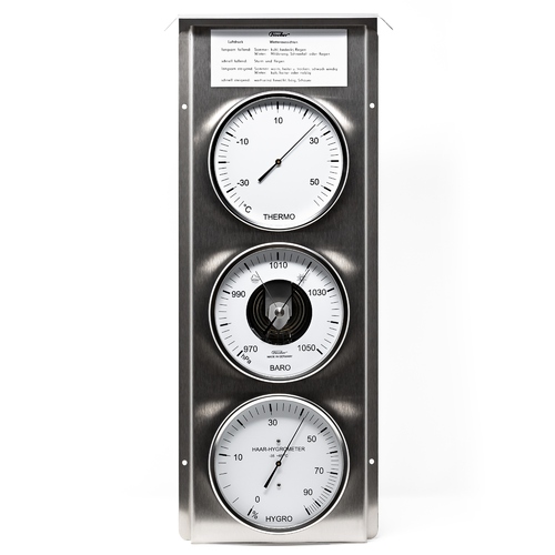 51cm Silver Outdoor Weather Station With Thermometer, Barometer & Hygrometer By FISCHER