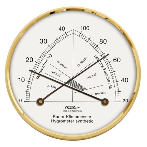 10cm Brass Room Climate Meter With Thermometer & Hygrometer By FISCHER