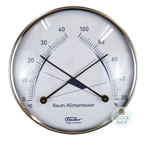 10cm Chrome Room Climate Meter With Thermometer & Hygrometer By FISCHER image