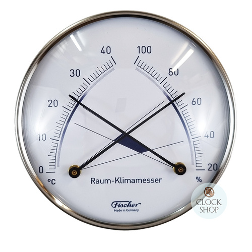 10cm Chrome Room Climate Meter With Thermometer & Hygrometer By FISCHER