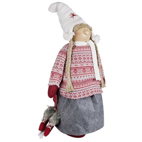 Gnome Girl White Hat Pull Out Legs 55cm
