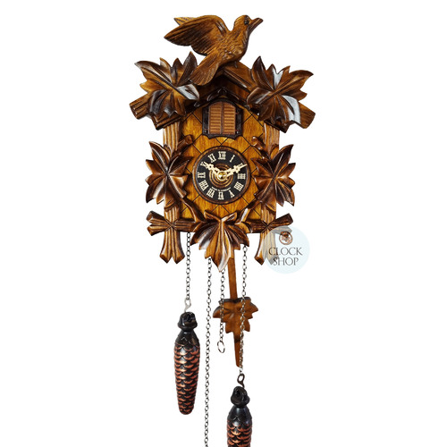 5 Leaf & Bird Battery Carved Cuckoo Clock 22cm By ENGSTLER image