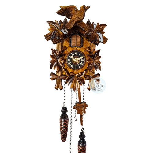 5 Leaf & Bird Battery Carved Cuckoo Clock 22cm By ENGSTLER