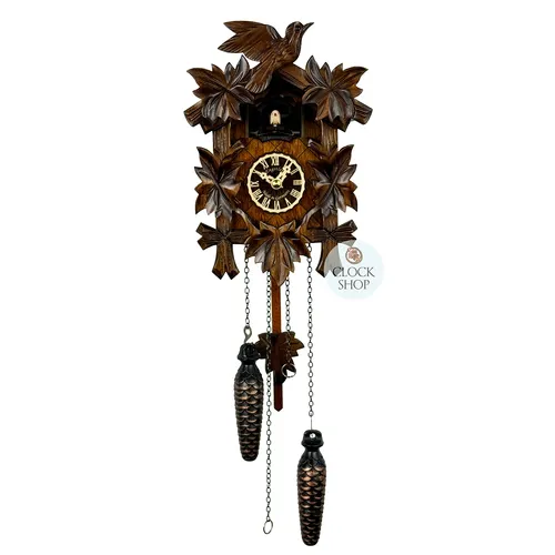 5 Leaf & Bird Battery Carved Cuckoo Clock 22cm By ENGSTLER image