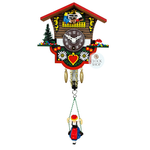 Swiss House Mechanical Chalet Clock With Seesaw & Swinging Doll 12cm By TRENKLE