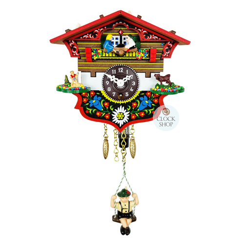 Swiss House Mechanical Chalet Clock With Seesaw & Swinging Doll 13cm By TRENKLE
