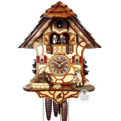 Wood Chopper & Water Wheel 1 Day Mechanical Chalet Cuckoo Clock 33cm By SCHNEIDER
