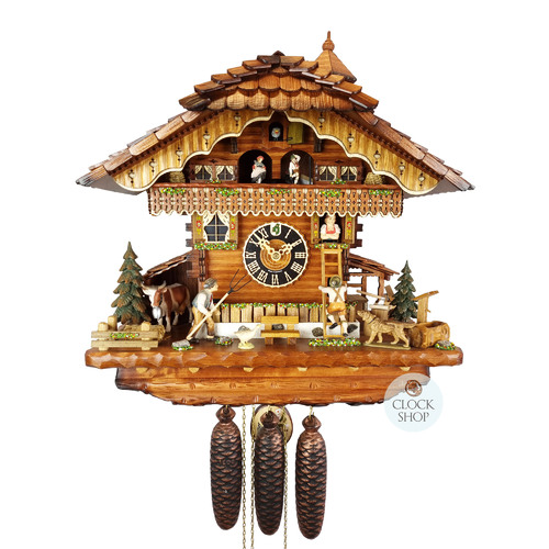 Sweethearts & Farmer 8 Day Mechanical Chalet Cuckoo Clock With Dancers 44cm By HÖNES