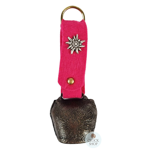 Antique Look Medium Bell With Edelweiss Fushia Felt Strap 