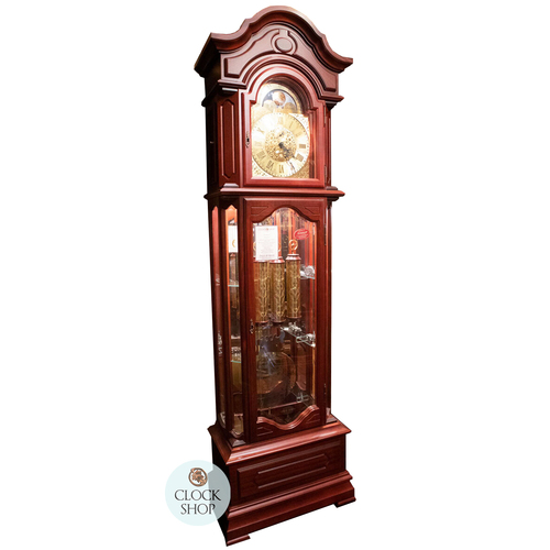 207cm Mahogany Grandfather Clock With Triple Chime & Shelves By SCHNEIDER image
