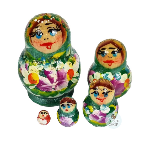 Floral Russian Dolls- Green Mini 4cm (Set Of 5)