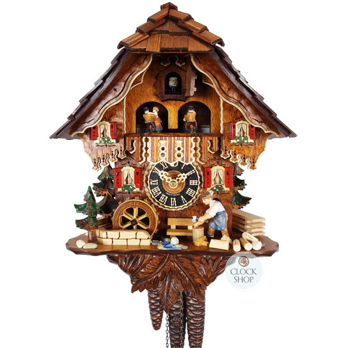 Wood Chopper & Water Wheel 1 Day Mechanical Chalet Cuckoo Clock With Dancers 35cm By HÖNES 