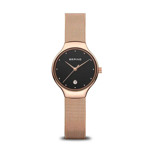 26mm Classic Collection Womens Watch With Black Dial Rose Gold Milanese Strap & Date By BERING image