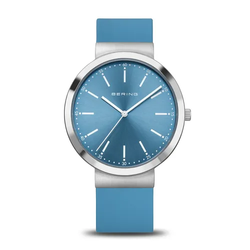41mm Classic Collection Womens Watch With Arctic Blue Sunray Dial & Silicone Strap By BERING image