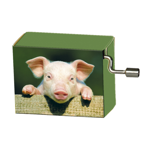 Modern Designs Hand Crank Music Box- Piglet On A Fence (Happy Birthday) image