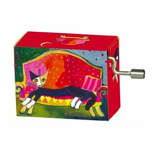 Classic Art Hand Crank Music Box- Cat On Sofa (Mozart- A Little Night Music)