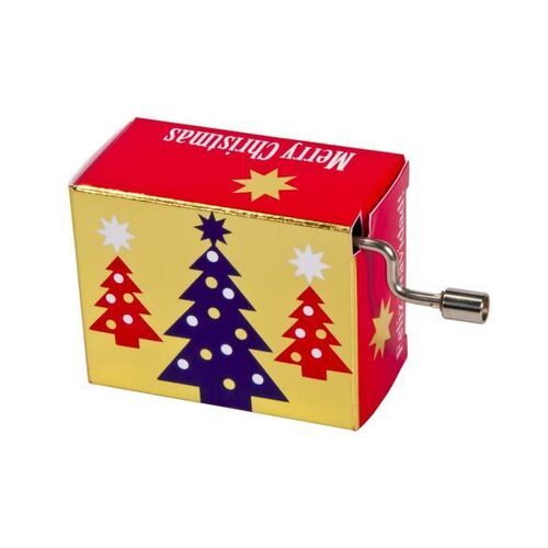 Christmas Hand Crank Music Box - Red & Blue Christmas Trees (Silent Night) image