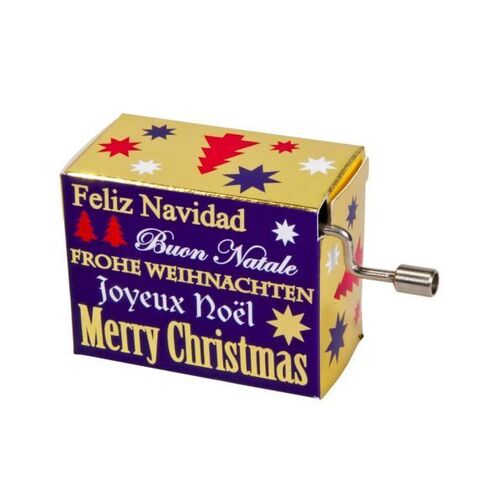 Christmas Hand Crank Music Box - Blue (We Wish You A Merry Christmas)
