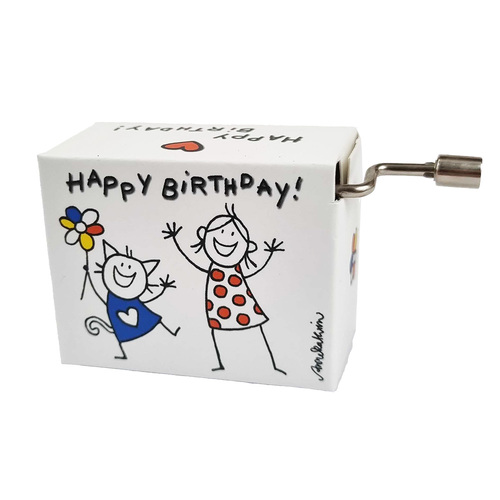 Modern Designs Hand Crank Music Box- Animated Girl & Cat (Happy Birthday)