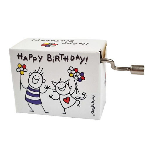 Modern Designs Hand Crank Music Box- Animated Boy & Cat (Happy Birthday)