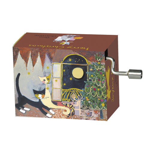 Christmas Hand Crank Music Box - Two Cats and Moon, Adventura D'amore (Silent Night) image