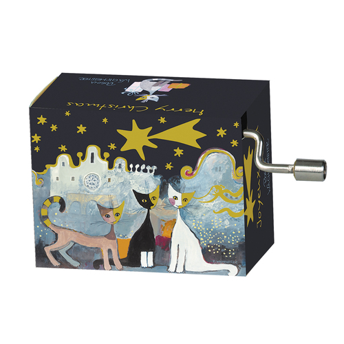 Christmas Hand Crank Music Box - Three Cats in City (Silent Night) image