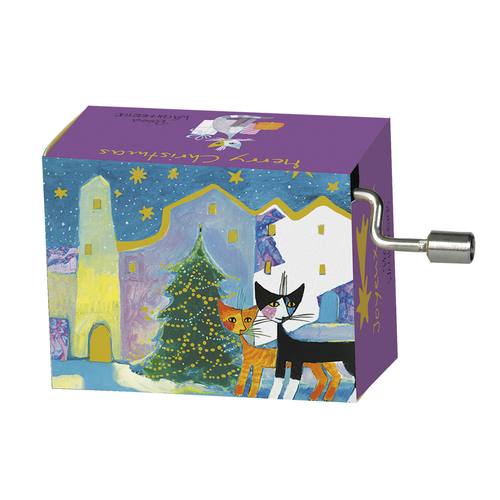 Christmas Hand Crank Music Box - Two Cats and Tower, Bianchina E I Regali (We Wish You A Merry Christmas) image