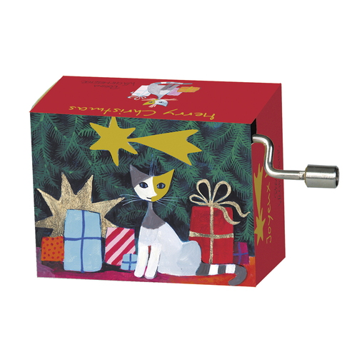 Christmas Hand Crank Music Box - Cat & Gifts (We Wish You A Merry Christmas)