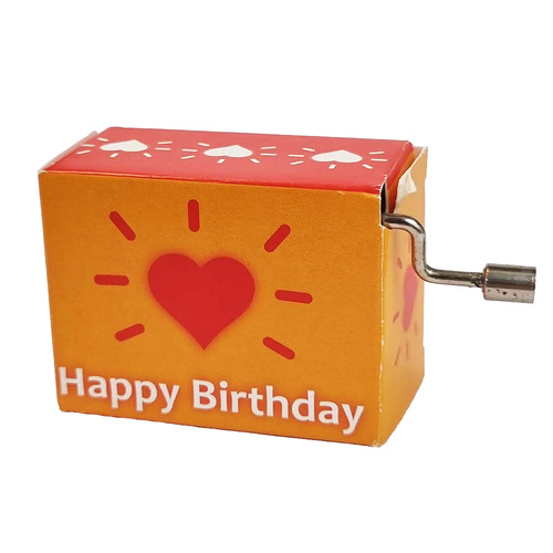 Modern Designs Hand Crank Music Box- Orange & Red With Hearts (Happy Birthday)