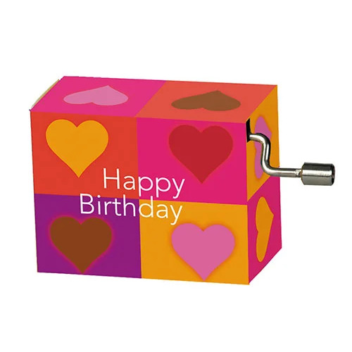 Modern Designs Hand Crank Music Box- Hearts In Squares (Happy Birthday)