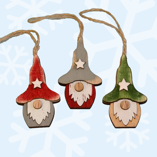 The Woodland Trio | 7cm Wooden Gnome Hanging Decoration- Assorted Designs image