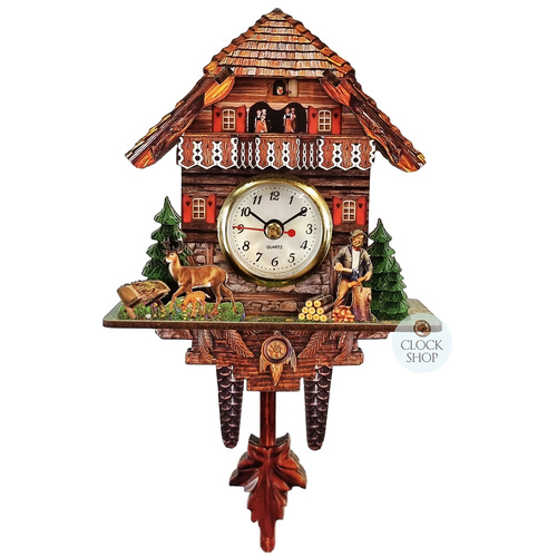Wood Chopper & Deer Chalet Mini Wall Clock 23cm