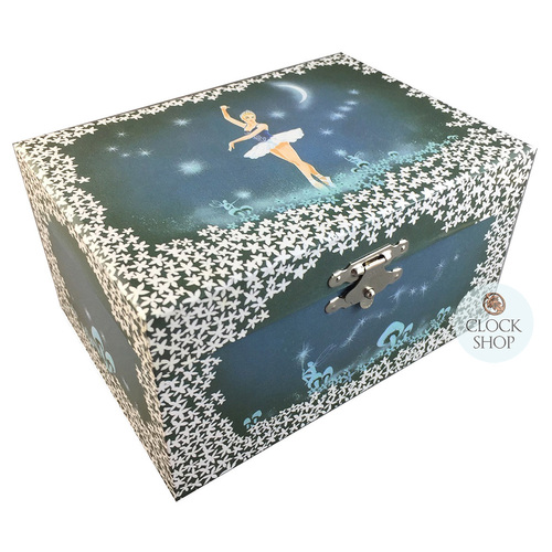 Blue Ballerina Musical Jewellery Box With White Flowers (Tchaikovsky-Swan Lake)