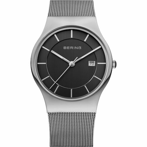 40mm Classic Collection Mens Watch With Grey Dial & Silver Milanese Strap By BERING image