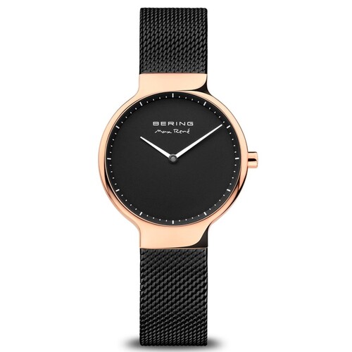 31mm Max Rene Collection Womens Watch With Black Dial, Black Milanese Strap & Rose Gold Case By BERING
