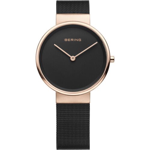 31mm Classic Collection Womens Watch With Black Dial, Black Milanese Strap & Rose Gold Case By BERING