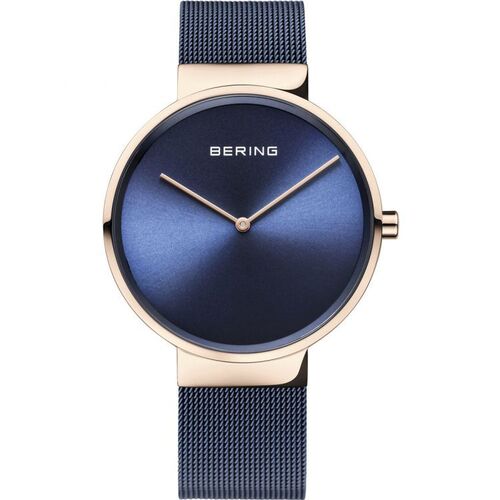 39mm Classic Collection Womens Watch With Blue Dial & Milanese Strap & Rose Gold Case By BERING image