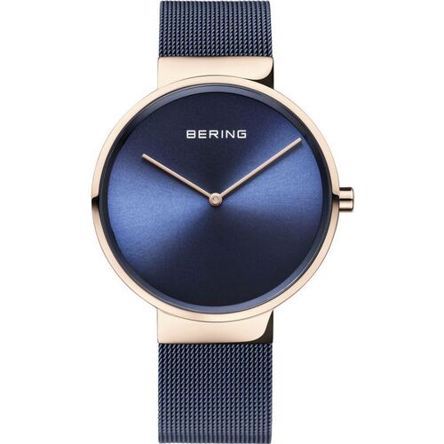 39mm Classic Collection Womens Watch With Blue Dial, Blue Milanese Strap & Rose Gold Case By BERING