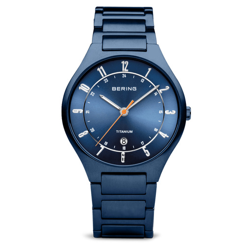 40mm Titanium Collection Mens Watch With Blue Dial & Titanium Strap By BERING image