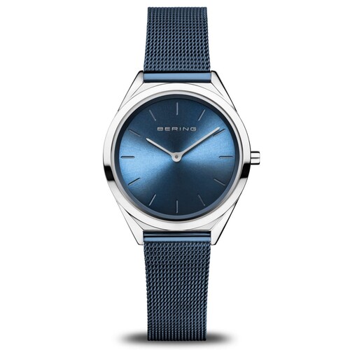 31mm Ultra Slim Collection Unisex Watch With Blue Dial, Blue Milanese Strap & Silver Case By BERING