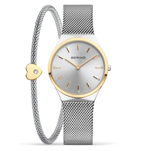 Gift Set- 31mm Classic Collection Gold & Silver Womens Watch With Silver Dial & Bracelet By BERING image