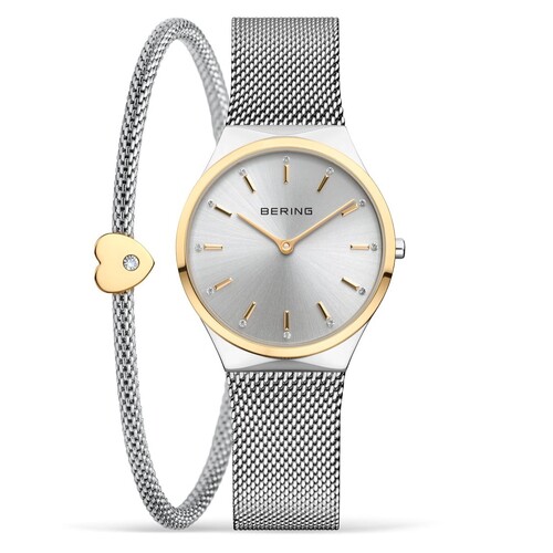 Gift Set- 31mm Classic Collection Gold & Silver Womens Watch With Bracelet By BERING