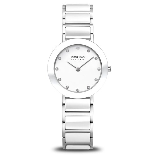 26mm Ceramic Collection Womens Watch With White Dial Silver Stainless Steel Strap & Silver Case By BERING image