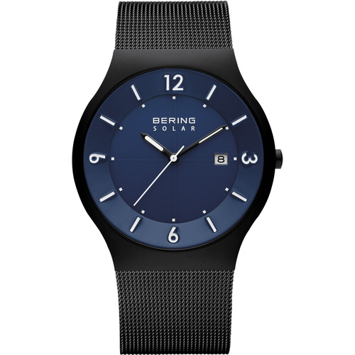 40mm Solar Collection Mens Watch With Blue Dial Black Milanese Strap & Case By BERING image