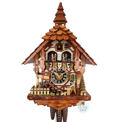 Wood Chopper & Water Wheel 1 Day Mechanical Chalet Cuckoo Clock With Dancers 43cm By HÖNES