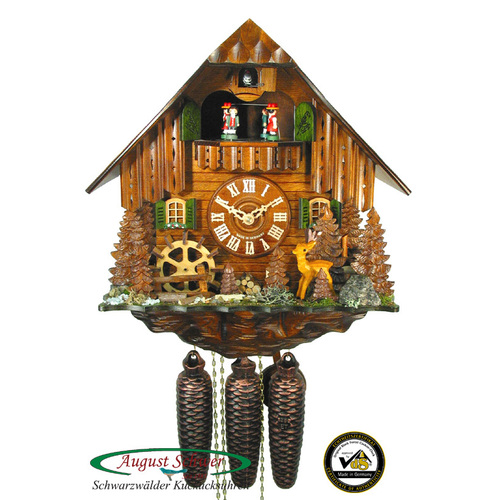 Deer & Water Wheel 8 Day Mechanical Chalet Cuckoo Clock With Dancers 34cm By SCHWER